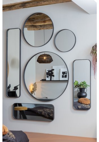 WOOOD EKSKLUSIVT Doutzen veggspeil, rektangulrt - speilglass og svart metall (110x40)