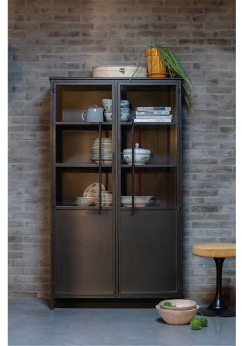 WOOOD Collection vitrineskap, m. 2 drer og 4 hyller - glass og sort jern