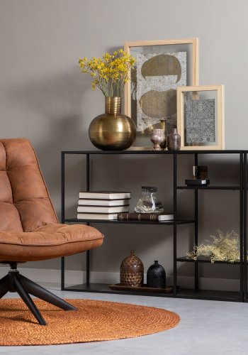 WOOOD Jouke svingstol - cognac imitert skinn og svart metall