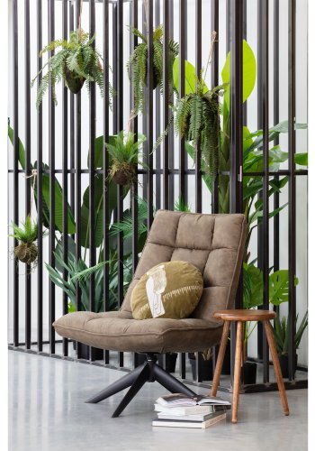 WOOOD Jouke svingstol - grnt imitert skinn og svart metall