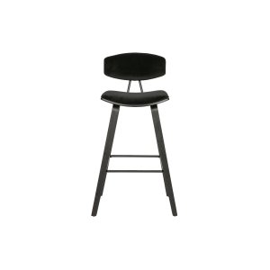 WOOOD EXCLUSIVE Senn barstol, med ryggstöd och fotstöd - svart sammetspolyester och svart plywood