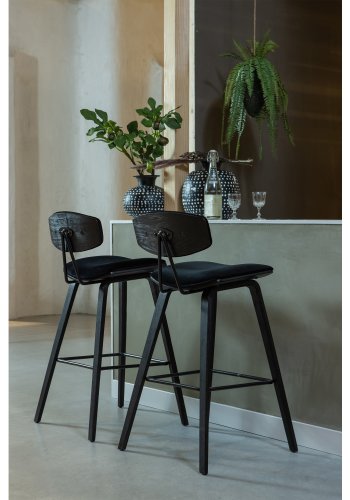 WOOOD EKSKLUSIV Senn barkrakk, m. ryggsttte og fotsttte - svart flyelspolyester og sort kryssfiner