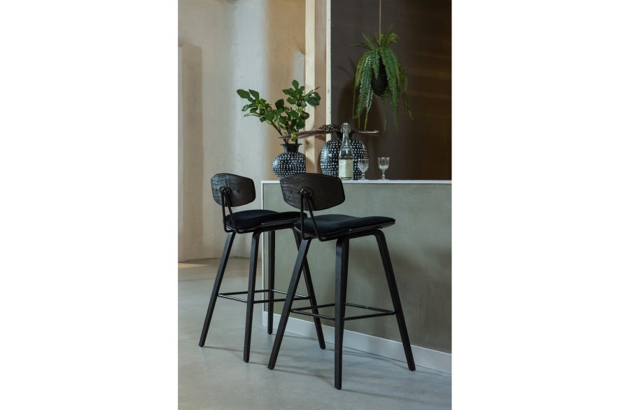 WOOOD EKSKLUSIV Senn barkrakk, m. ryggsttte og fotsttte - svart flyelspolyester og sort kryssfiner