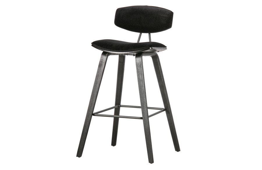 WOOOD EKSKLUSIV Senn barkrakk, m. ryggsttte og fotsttte - svart flyelspolyester og sort kryssfiner