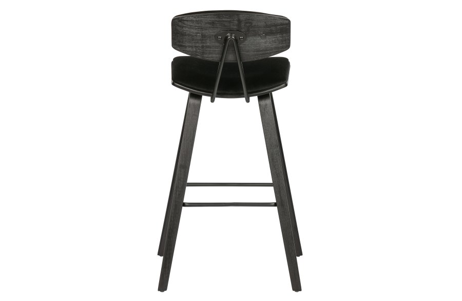 WOOOD EKSKLUSIV Senn barkrakk, m. ryggsttte og fotsttte - svart flyelspolyester og sort kryssfiner