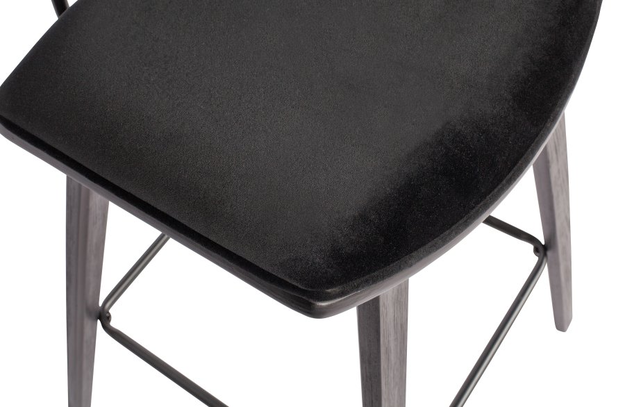 WOOOD EKSKLUSIV Senn barkrakk, m. ryggsttte og fotsttte - svart flyelspolyester og sort kryssfiner