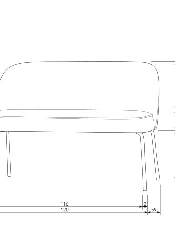 WOOOD Vogue sofabenk - svart flyelspolyester og svart metall