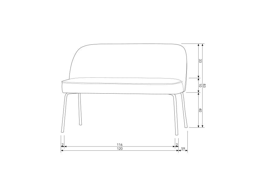 WOOOD Vogue sofabenk - svart flyelspolyester og svart metall