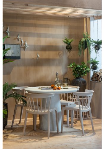 WOOOD Damon spisebord, rundt - hvit fiberleire (100)