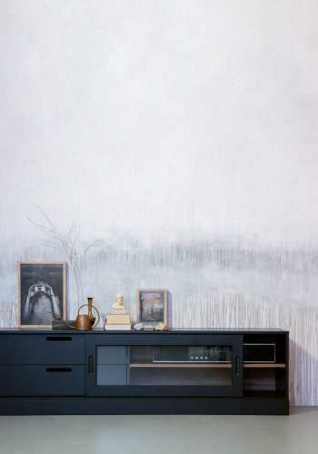 WOOOD EKSKLUSIVT James TV-bord, m. 1 skyvedr og 2 skuffer - glass, sort furu og valntt trykk