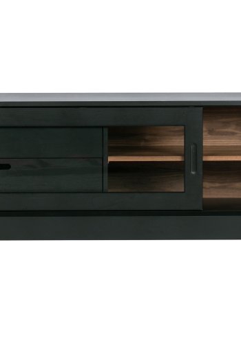 WOOOD EKSKLUSIVT James TV-bord, m. 1 skyvedr og 2 skuffer - glass, sort furu og valntt trykk