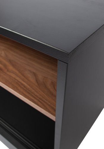 WOOOD EKSKLUSIVT James TV-bord, m. 1 skyvedr og 2 skuffer - glass, sort furu og valntt trykk