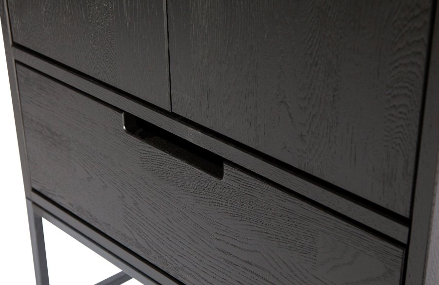 WOOOD EKSKLUSIV Silas garderobeskap, 2 drer, 3 hyller, 1 skuff - svart Blacknight brstet asketre