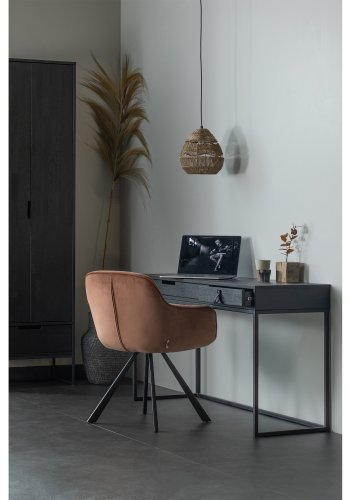 TRE EKSKLUSIV Silas skrivebord, m. 2 skuffer - svart Blacknight brstet ask og metall (140x44)