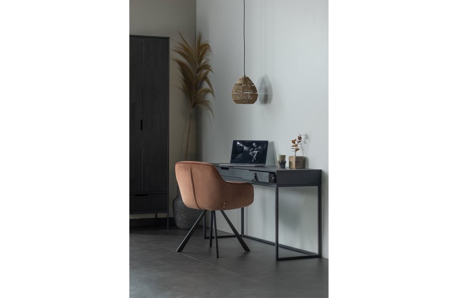 TRE EKSKLUSIV Silas skrivebord, m. 2 skuffer - svart Blacknight brstet ask og metall (140x44)