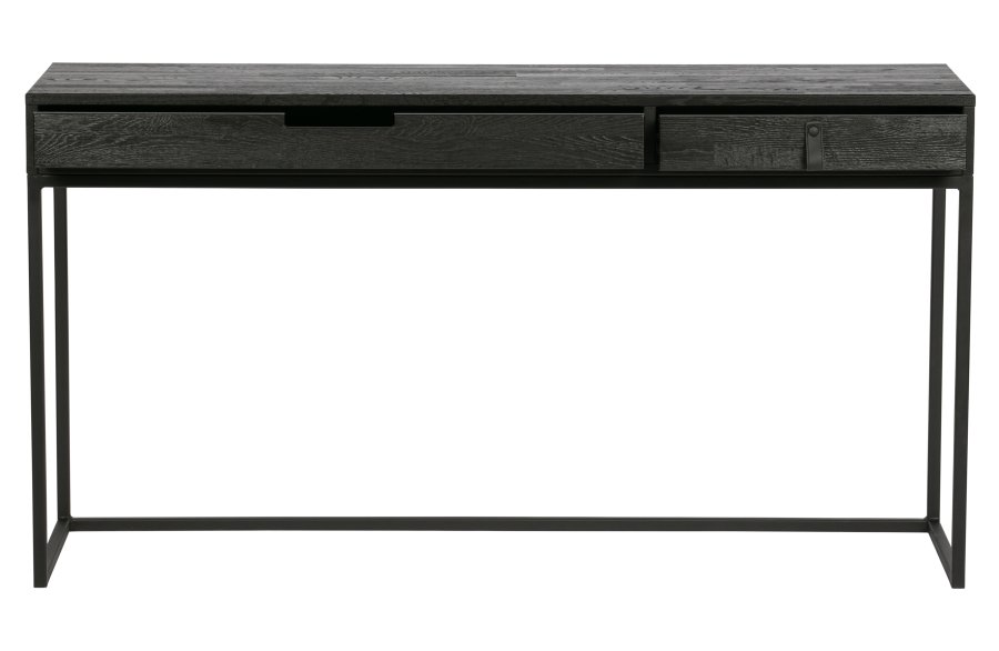 TRE EKSKLUSIV Silas skrivebord, m. 2 skuffer - svart Blacknight brstet ask og metall (140x44)