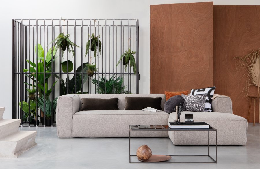 WOOOD EXCLUSIVE Bean hjrnesofa, hyre, inkl. puter - lys gr stoff