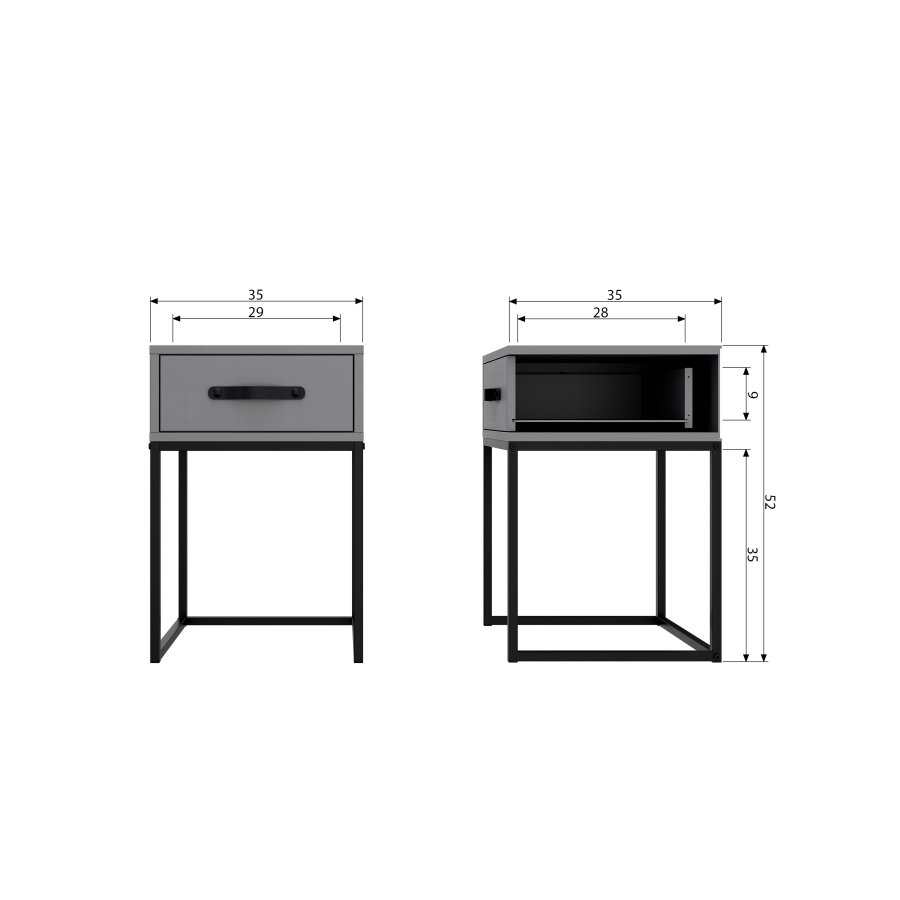 WOOOD Morris nattbord, m. 1 skuff - gr furu (35x35)
