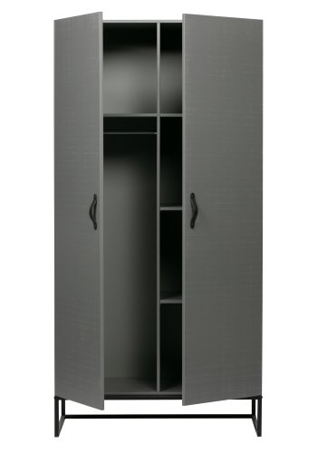 WOOOD Morris garderobe, m. 2 drer, 4 hyller og 1 hengerstang - gr furu og sort metall