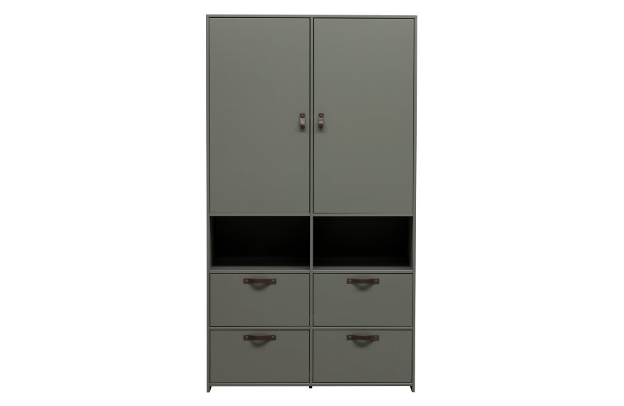 VTWONEN Scenegarderobe for barn, m. 2 drer, hyller og 4 skuffer - grnnspetonet furu