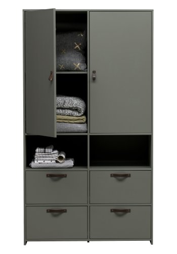 VTWONEN Scenegarderobe for barn, m. 2 drer, hyller og 4 skuffer - grnnspetonet furu