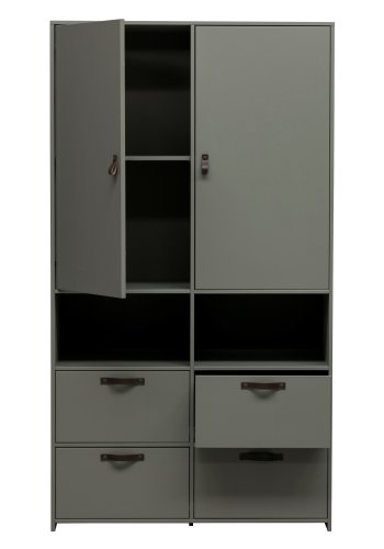 VTWONEN Scenegarderobe for barn, m. 2 drer, hyller og 4 skuffer - grnnspetonet furu