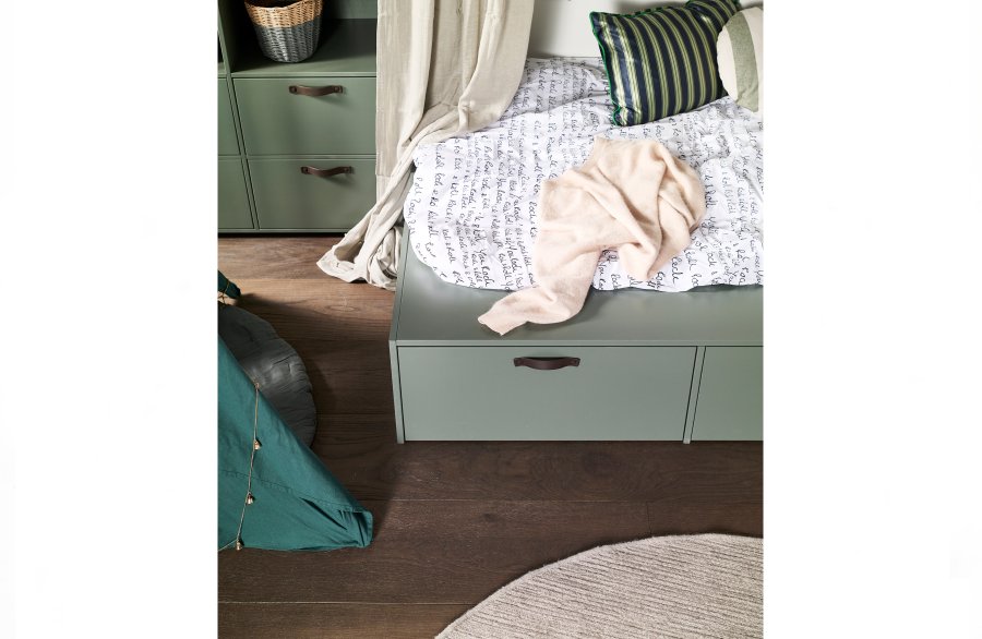 VTWONEN Stage brneseng, m. 2 skuffer, ekskl. lameller - grn sbetone fyrretr (80x200)