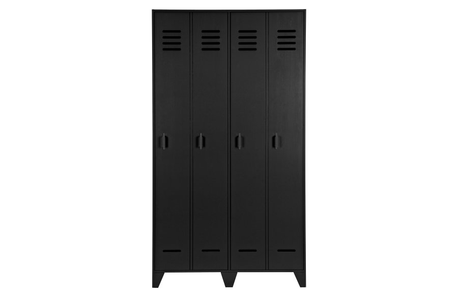 WOOOD Stijn Garderobeskap, m. 2 drer og 8 hyller - sort furu