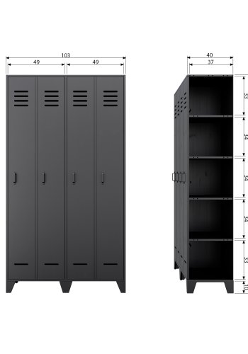 WOOOD Stijn Garderobeskap, m. 2 drer og 8 hyller - sort furu