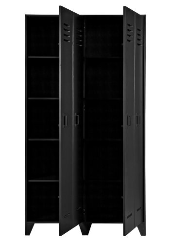 WOOOD Stijn Garderobeskap, m. 2 drer og 8 hyller - sort furu