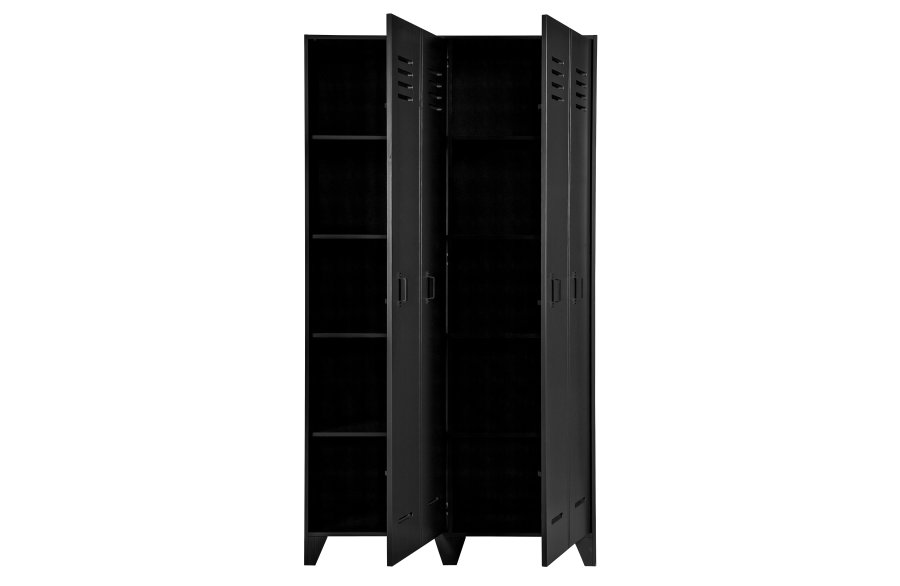 WOOOD Stijn Garderobeskap, m. 2 drer og 8 hyller - sort furu