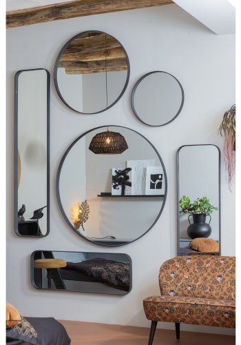 WOOOD Doutzen veggspeil, rundt - speilglass og sort stl (80)