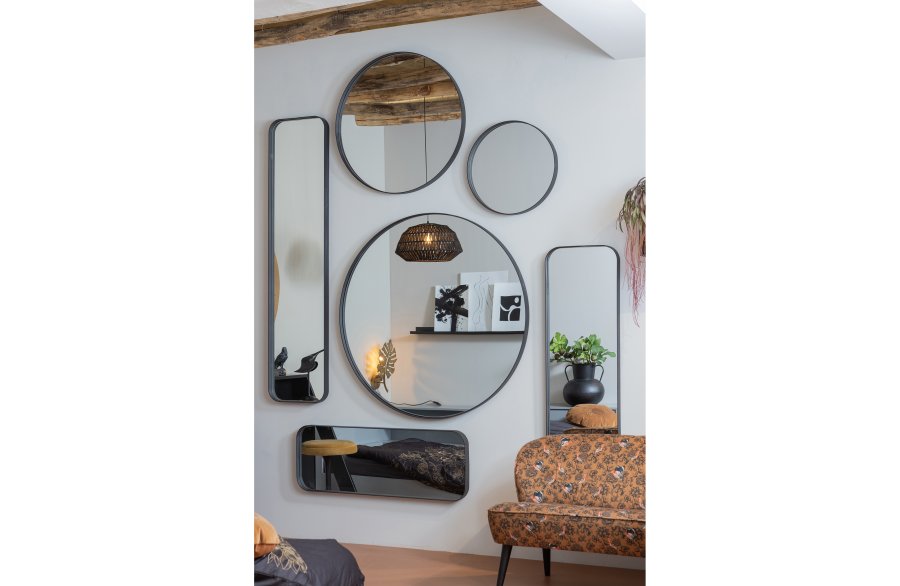 WOOOD Doutzen veggspeil, rundt - speilglass og sort stl (80)