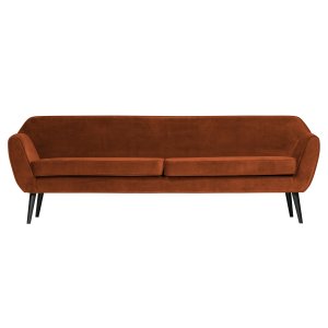 WOOOD Rocco XL Sofa – rostfarbener Polyestersamt und schwarzes Buchenholz