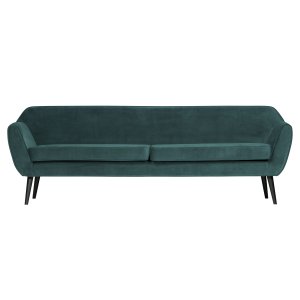 WOOOD Rocco XL Sofa – blaugrüner Polyestersamt und schwarzes Buchenholz