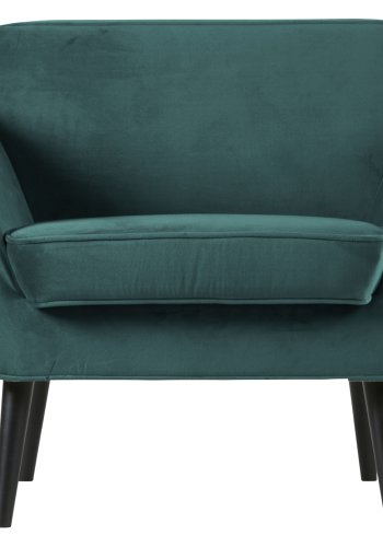 WOOOD Rocco lenestol - blgrnn polyesterflyel og svart bketre