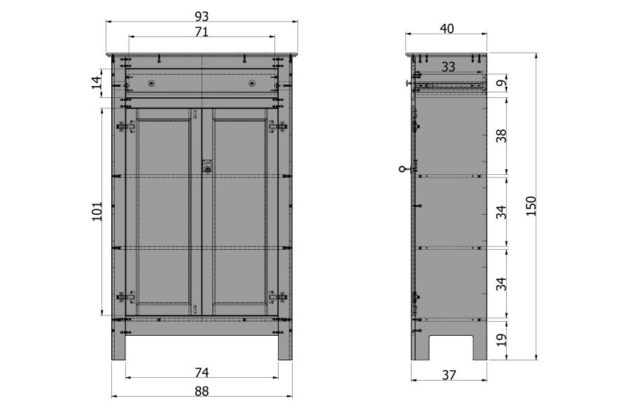 WOOOD Eva-skap, m. 2 drer, 1 skuff og 2 hyller - sort furu