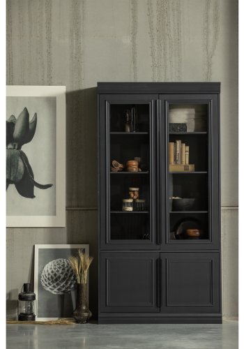 WOOOD Organiser vitrineskap, m. 4 drer og 5 hyller - glass og sort furu