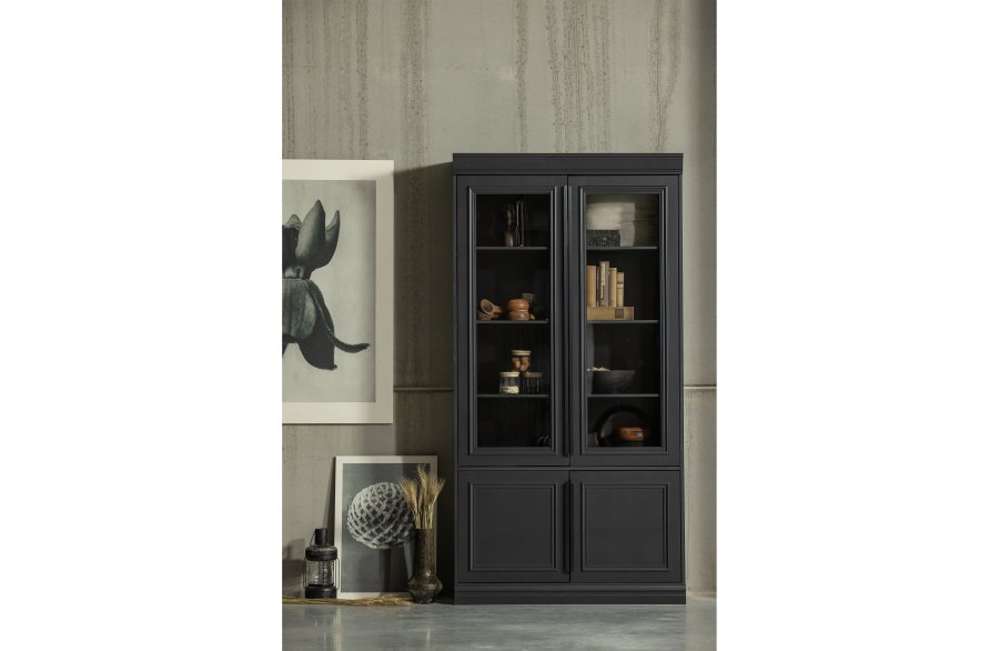 WOOOD Organiser vitrineskap, m. 4 drer og 5 hyller - glass og sort furu