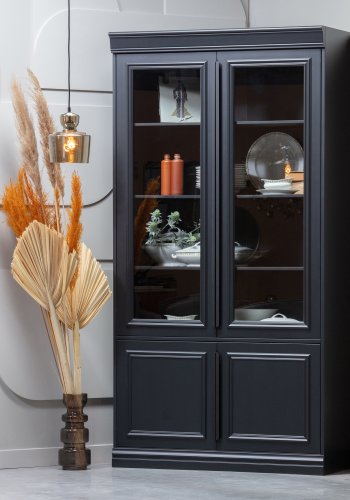 WOOOD Organiser vitrineskap, m. 4 drer og 5 hyller - glass og sort furu