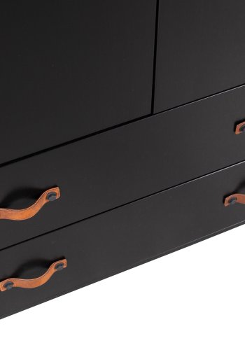 WOOOD Dian garderobe, m. 2 drer, 2 skuffer, 3 hyller, 1 hengerstang - sort furu