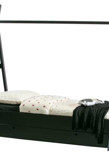 WOOOD Joep nattbordsskuff, med hjul - svart furu (197x82)