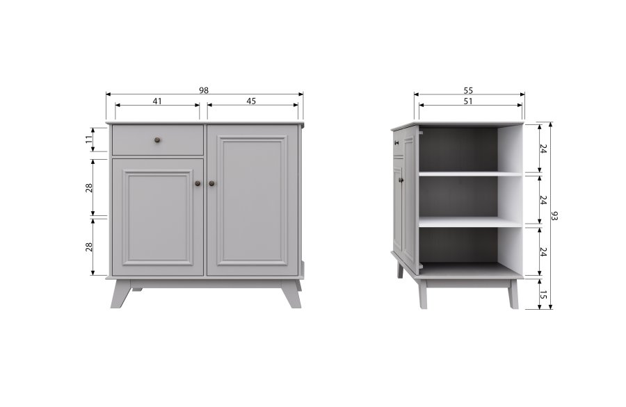 WOOOD Lily skap, m. 2 drer, 1 skuff og to hyller - varm gr furu