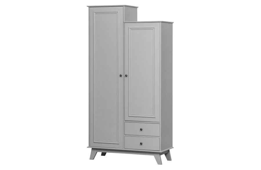 WOOOD Lily garderobe, m. 2 drer, 2 skuffer, 5 hyller og 1 hengestang - varm gr furu