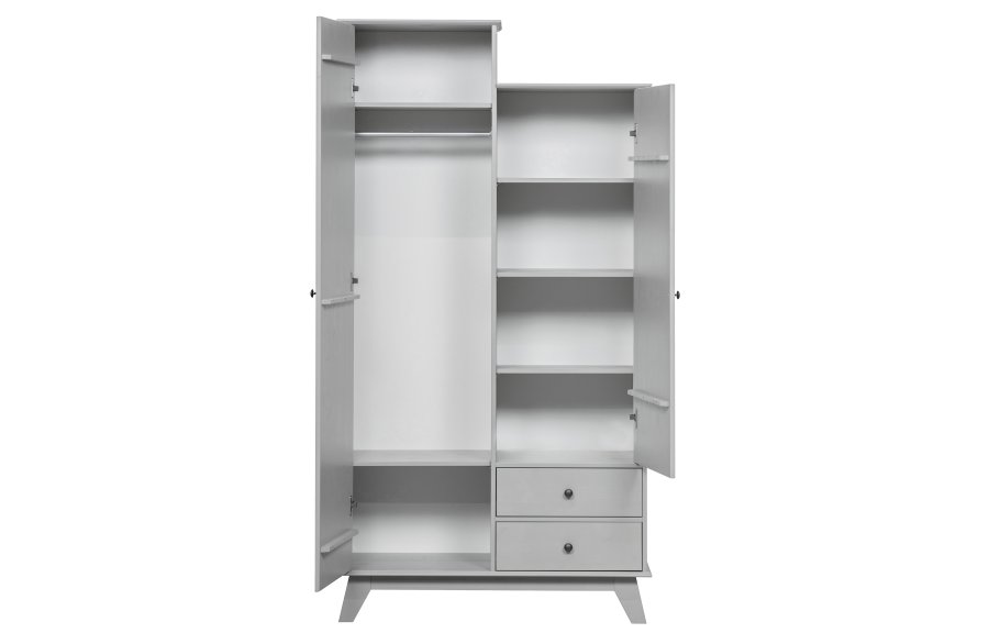 WOOOD Lily garderobe, m. 2 drer, 2 skuffer, 5 hyller og 1 hengestang - varm gr furu