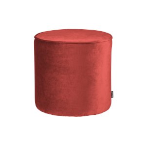 WOOOD Sara hög sittpuff, rund - hallonröd polyestersammet (46)