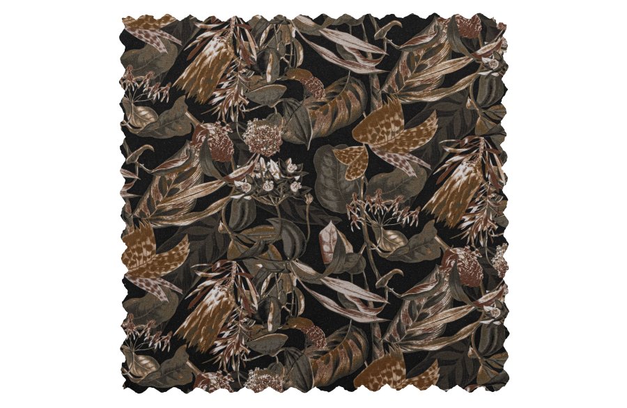 WOOOD Vogue lenestol - svart flyelspolyester med blomstertrykk og sort metall