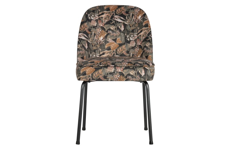 WOOOD Vogue spisebordstol - svart flyelspolyester med blomstertrykk og sort metall