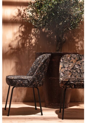 WOOOD Vogue spisebordstol - svart flyelspolyester med blomstertrykk og sort metall