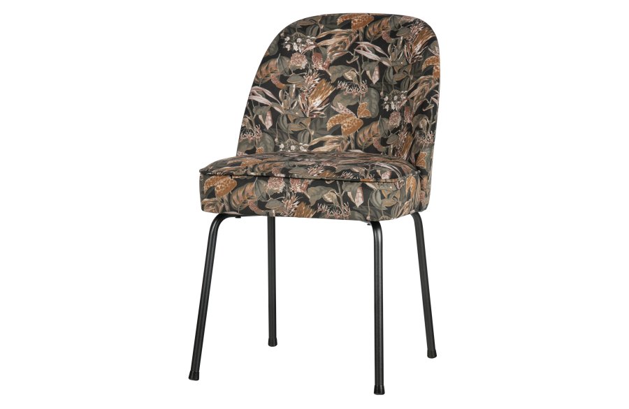 WOOOD Vogue spisebordstol - svart flyelspolyester med blomstertrykk og sort metall